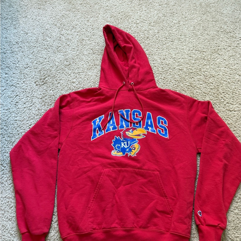 Champion Red Hoodie with Jayhawks Logo